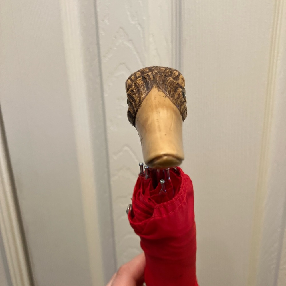 Vintage Wooden Duck Handle Red Umbrella - Picture 3 of 9